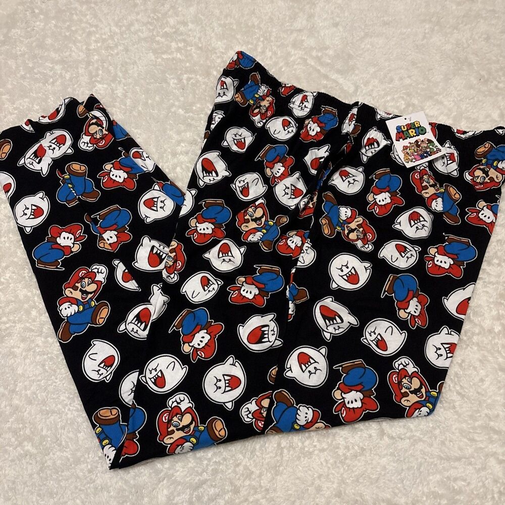 Super Mario Bros. Black Pajama Pants Sleep Nintendo Game Mario Men’s XLarge